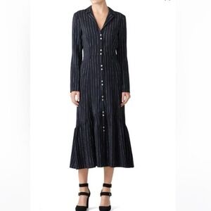 BECKEN Navy Blue Pinstripe Cinched Flare Button-Front Shirt Dress - Sz 6
